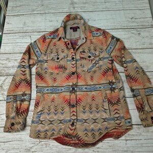 Rock & Roll Aztec Print Western Button Down Heavy Weight Shirt Jacket Size Small